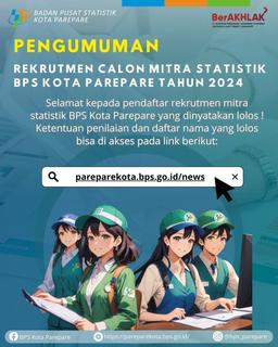 Pengumuman Calon Mitra Statistik BPS Kota Parepare Tahun 2024